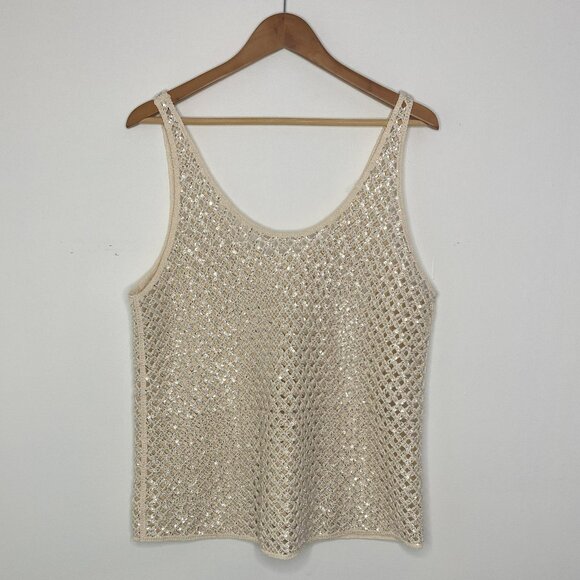 No tag - Zara - Textured, Beige & Silver,  Knit-feel,  Round Neck, Tank - Size M - Picture 1 of 6